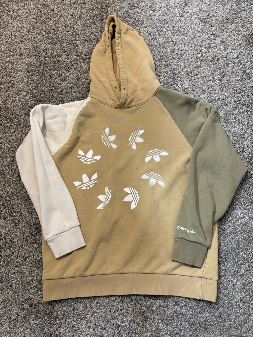 adidas Tri-Panel Crew Sweatshirt in Tan, Olive & Cream